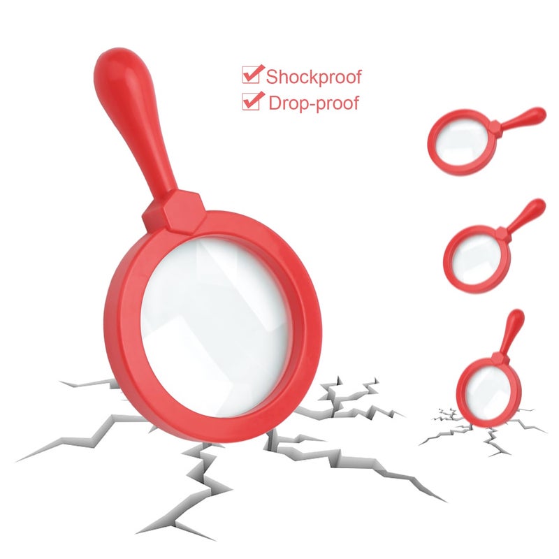 Rongon Kids Magnifying Glass Handheld Jumbo Magnifiers with Stand, Exploration Play Reading Magnifier Red Magnifying Lens for Nature Exploration, Science Experiments, 5X Magnification Loupe (Red) - Image 2